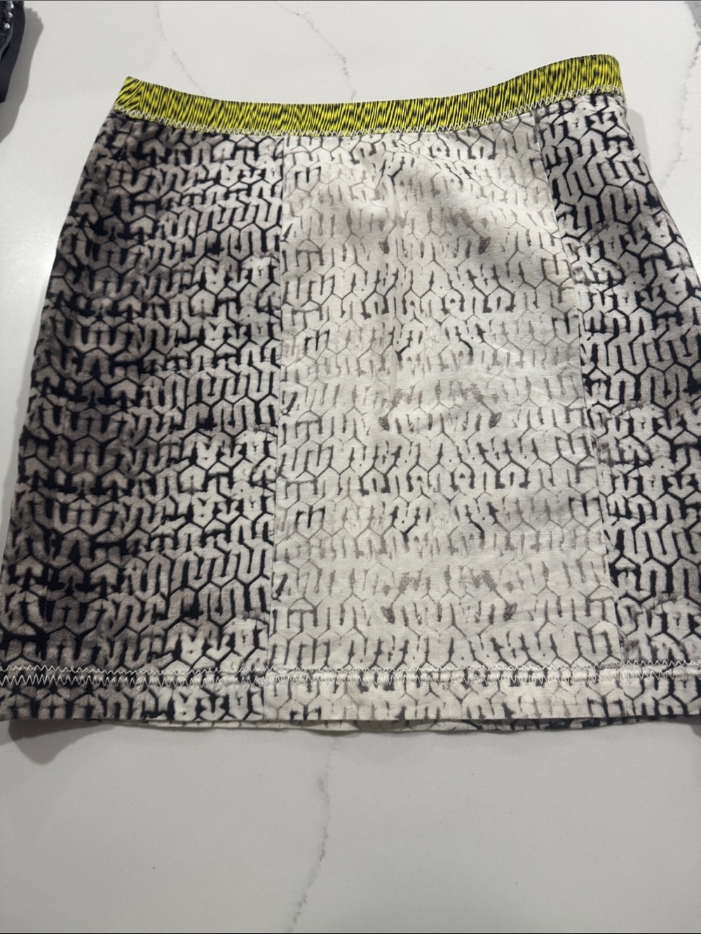 RACHEL Rachel Roy Black & White Mini Skirt with Neon Yellow Waistband